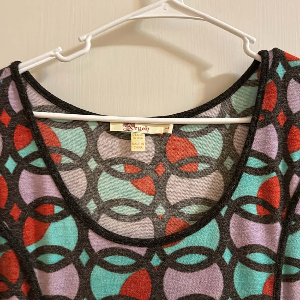 Geometric Patterned Short Sleeved Fall Dress - image 3